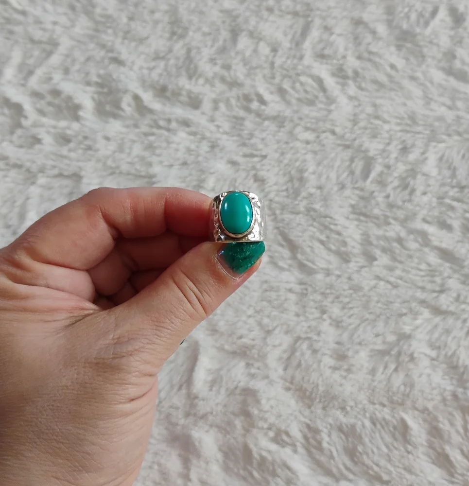 Sterling Silver Turquoise Hammered Ring
